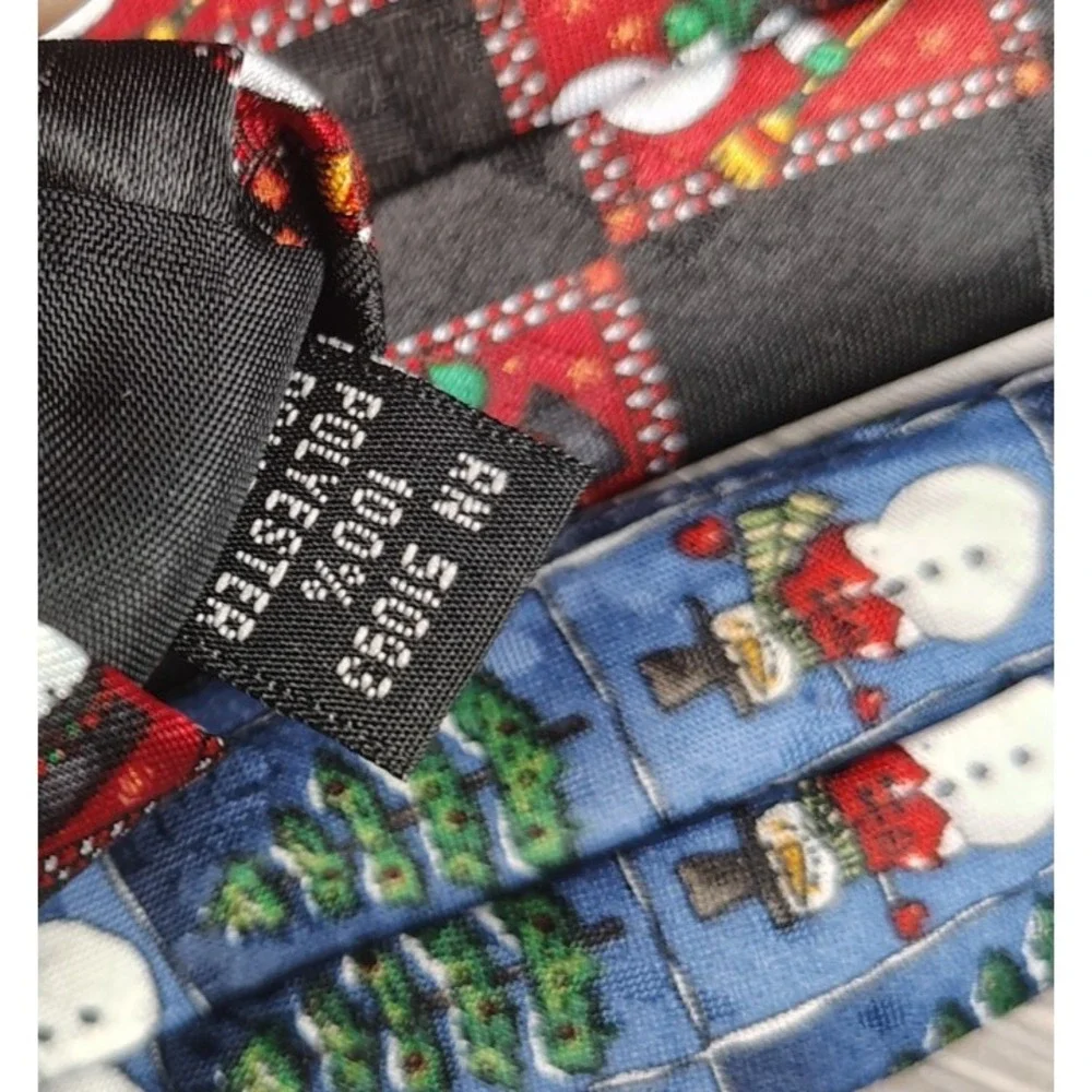 Lot of 2 Snowman Ties Polyester Novelty Yule The Tie Greetings (1) Hallmark Tree